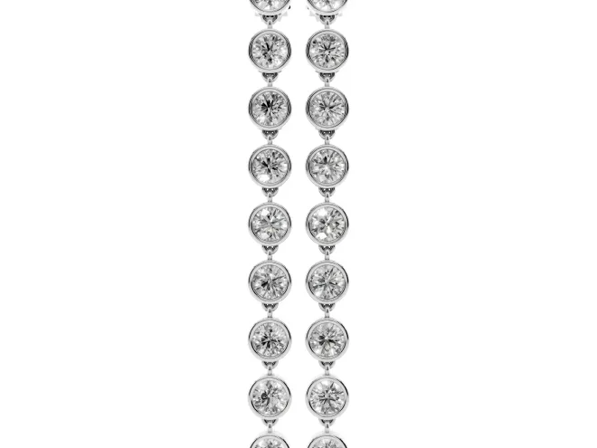Round Lab-Grown Diamond Bezel Station Drop Earrings | Nine Linked Bezels | White Gold