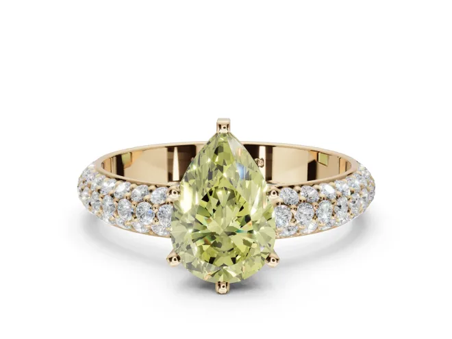 Pear-Shaped Domed Pavé Engagement Ring Setting for a Fancy Yellow Lab-Grown Diamond | Yellow Gold