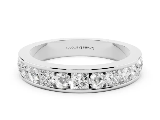 Princess Diamond Channel Set Promise Ring Set in White gold with Round Accent Stations
