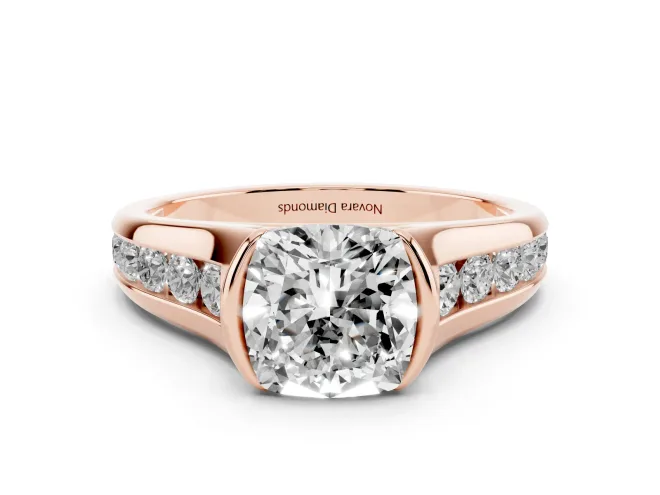 Cushion Cut Half Bezel Solitaire Engagement Ring Setting | Graduated Channel Band | Rose Gold