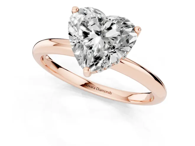 Heart Cut Diamond Solitaire Engagement Ring Set in Rose gold with Prong Setting and Polished Band – second view