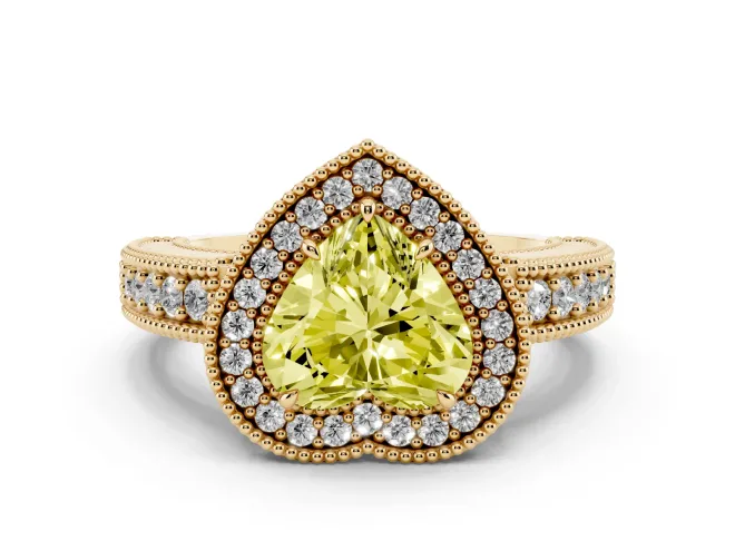 Heart-Shaped Milgrain Halo Engagement Ring Setting for a Fancy Yellow Lab-Grown Diamond | Yellow Gold