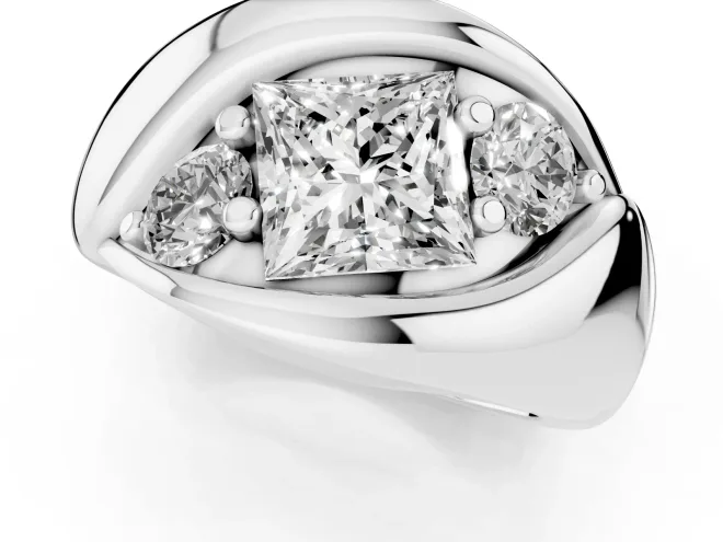 Princess Cut Diamond Channel-Set Crossover Ring Set in White gold – second view