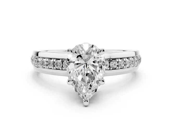 Pear Cut Diamond Solitaire Ring Set in Platinum with Channel Set Band and Prong Setting