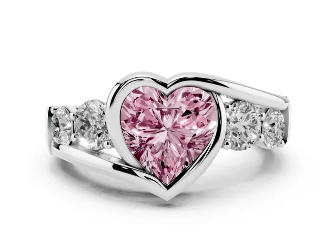Heart-Shaped Bezel Bypass Engagement Ring Setting for a Fancy Pink Lab-Grown Diamond | White Gold