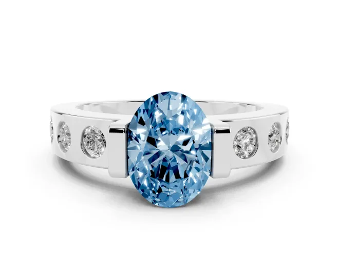 Oval Tension Style Engagement Ring Setting for a Fancy Blue Lab-Grown Diamond | Platinum