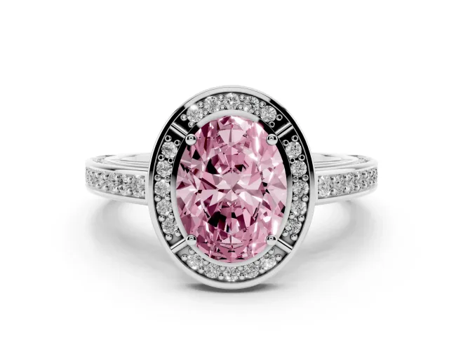 Oval Sectioned Halo Engagement Ring Setting for a Fancy Pink Lab-Grown Diamond | White Gold