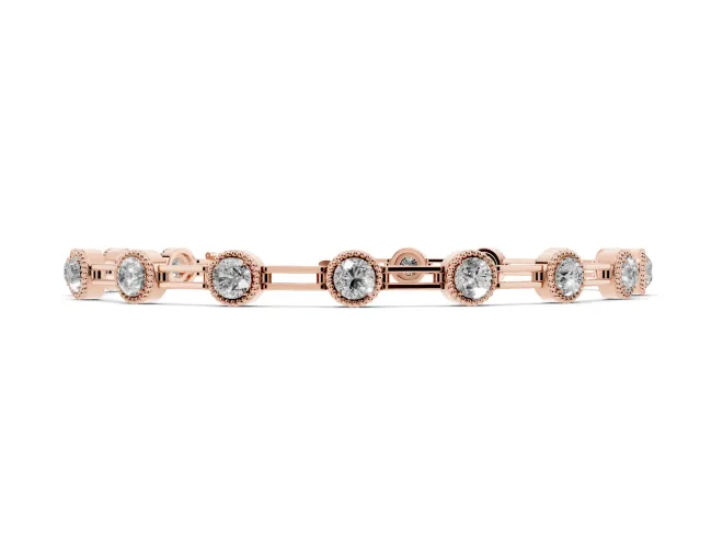 Round Lab-Grown Diamond Milgrain Bezel Tennis Bracelet | Open Link Band | Rose Gold
