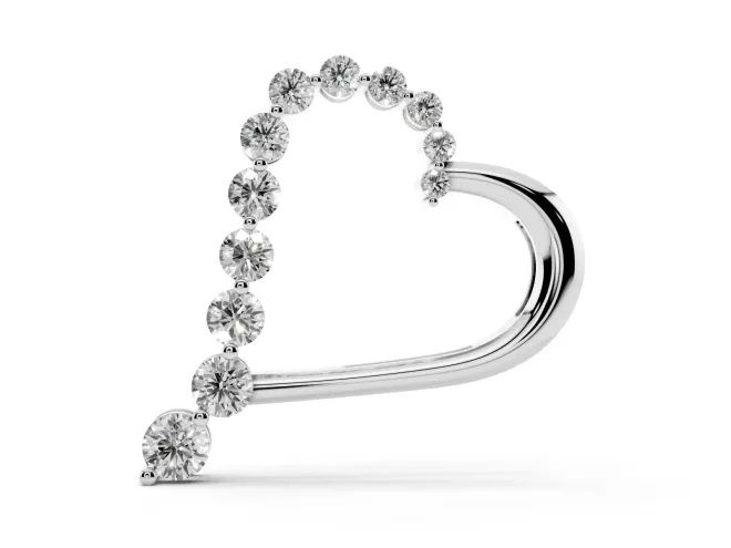 Round Lab-Grown Diamond Graduated Half-Set Open Heart Pendant | Polished Wire Side | White Gold