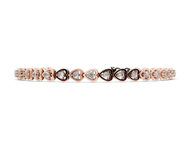 Round Lab-Grown Diamond Heart Link Tennis Bracelet | Alternating Hearts | Rose Gold