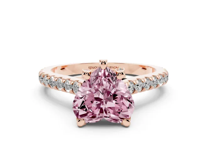 Heart-Shaped Hidden Halo Pavé Engagement Ring Setting for a Fancy Pink Lab-Grown Diamond | Claw Prongs | Rose Gold