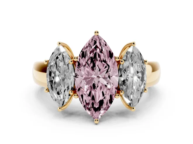Marquise 3 Stone Engagement Ring Setting for a Fancy Pink Lab-Grown Diamond | Yellow Gold