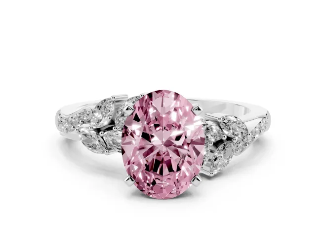 Oval Floral Engagement Ring Setting for a Fancy Pink Lab-Grown Diamond | White Gold