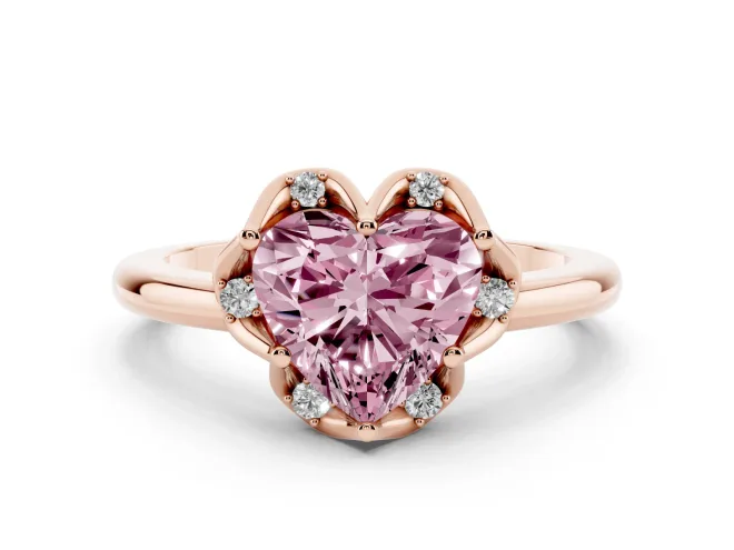 Heart-Shaped Petal Halo Engagement Ring Setting for a Fancy Pink Lab-Grown Diamond | Rose Gold