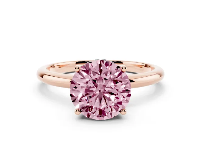 Round Micro-Prong Hidden Halo Engagement Ring Setting for a Fancy Pink Lab-Grown Diamond | Plain Band | Rose Gold