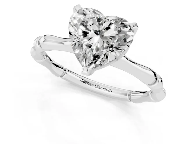 Heart Cut Diamond Solitaire Ring Set in White gold with Bamboo Band and Prong Setting – second view