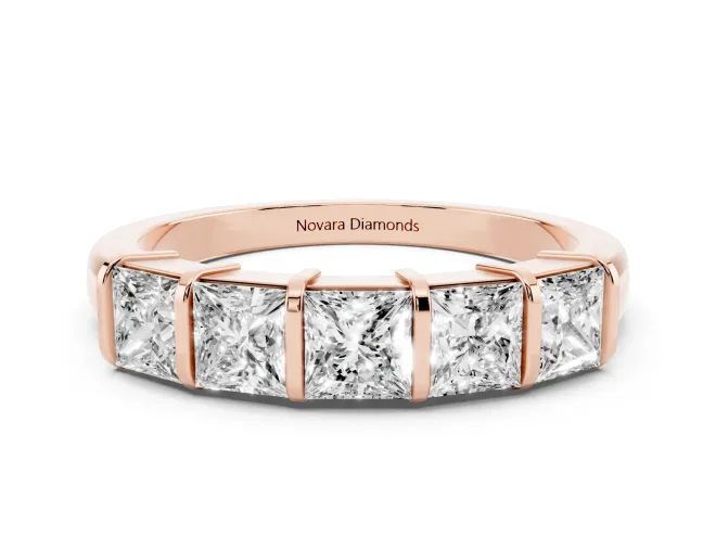 Princess Cut Diamond Seven-Stone Channel Band Set in Rose gold with Bar Prongs