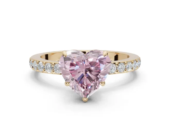 Heart-Shaped Hidden Halo Engagement Ring Setting for a Fancy Pink Lab-Grown Diamond | Pavé Band | Yellow Gold