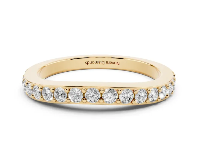 Round Lab-Grown Diamond Pavé Curved Half Eternity Wedding Band | Flat Top | Yellow Gold
