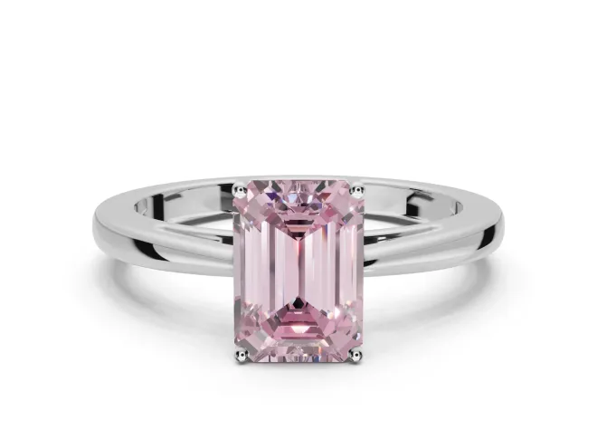Emerald Cut Cathedral Solitaire Engagement Ring Setting for a Fancy Pink Lab-Grown Diamond | Open Shoulders | White Gold