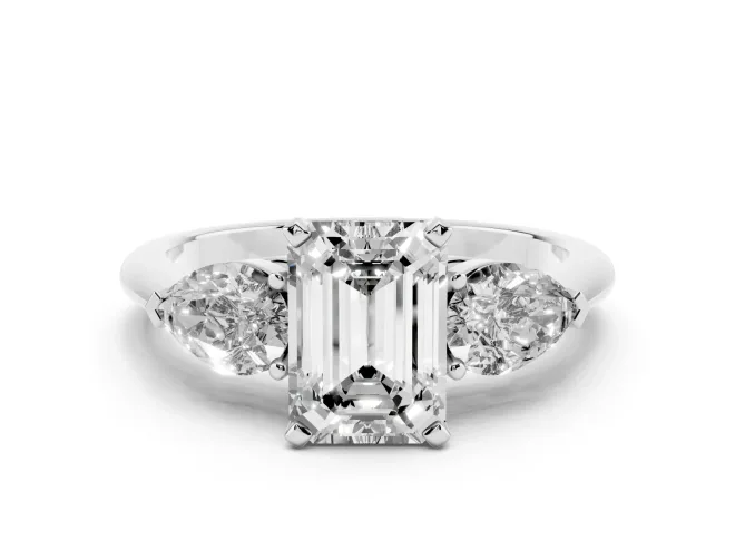 Emerald Cut Three-Stone Engagement Ring Setting | Pear Side Stones | Platinum