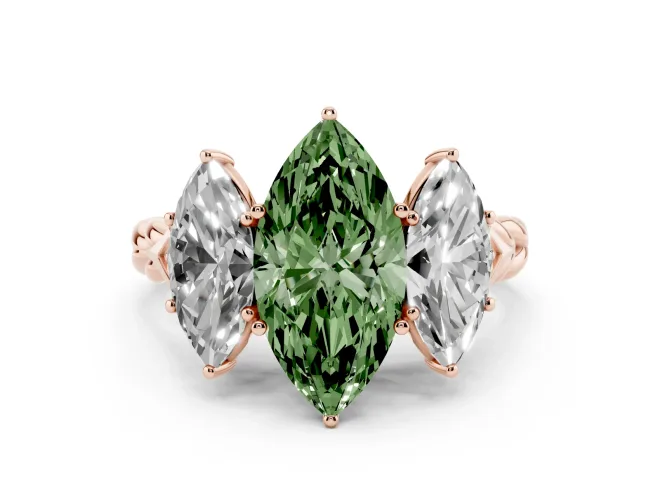 Marquise Three Stone Engagement Ring Setting for a Fancy Green Lab-Grown Diamond | Braided Band | Rose Gold