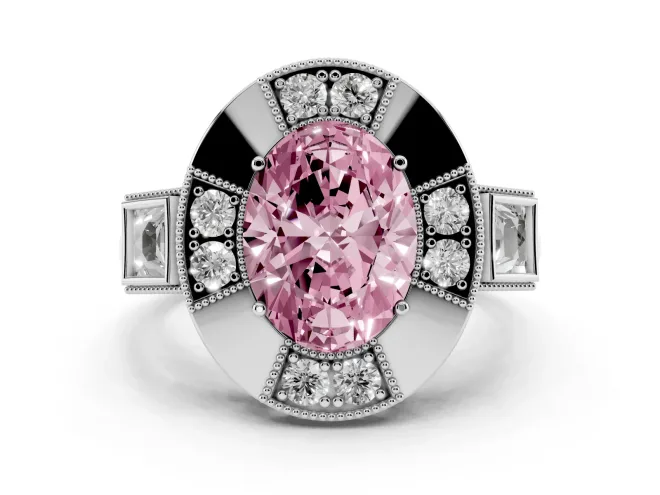 Oval Milgrain Sectioned Halo Engagement Ring Setting for a Fancy Pink Lab-Grown Diamond | Sterling Silver