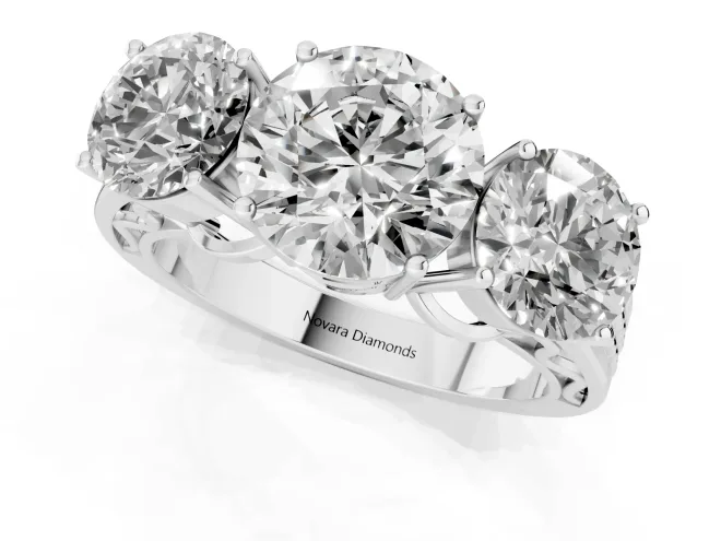 Round Three Stone Engagement Ring Setting | Beaded Shoulders | Platinum – second view