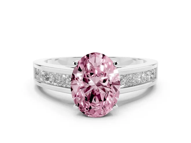 Oval Channel Set Engagement Ring Setting for a Fancy Pink Lab-Grown Diamond | White Gold
