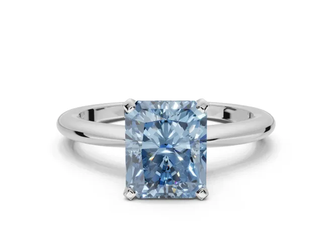 Radiant Cut Solitaire Engagement Ring Setting for a Fancy Blue Lab-Grown Diamond | Tapered Plain Band | Platinum