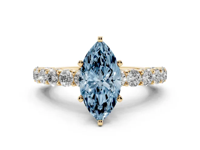 Marquise Shared Prong Engagement Ring Setting for a Fancy Blue Lab-Grown Diamond | Yellow Gold