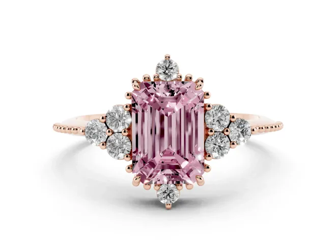 Emerald Cut Cluster Engagement Ring Setting for a Fancy Pink Lab-Grown Diamond | Rose Gold