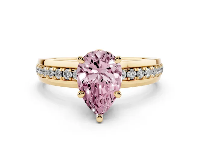 Pear-Shaped Channel Set Engagement Ring Setting for a Fancy Pink Lab-Grown Diamond | Rope Collar | Yellow Gold