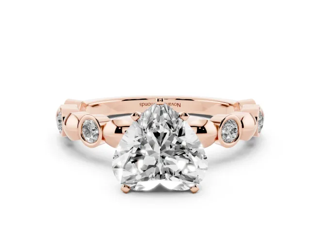 Heart-Shaped Bezel Station Engagement Ring Setting | Beaded Band | Rose Gold