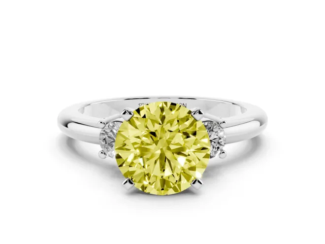 Round Three Stone Engagement Ring Setting for a Fancy Yellow Lab-Grown Diamond | Round Side Stones | Platinum