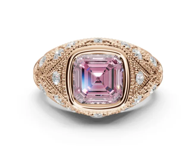 Asscher Cut Vintage Bezel Engagement Ring Setting for a Fancy Pink Lab-Grown Diamond | Rose Gold