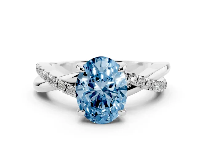 Oval Twist Engagement Ring Setting for a Fancy Blue Lab-Grown Diamond | Sterling Silver