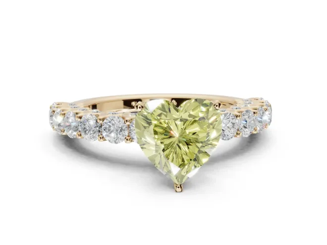 Heart-Shaped Shared Prong Engagement Ring Setting for a Fancy Yellow Lab-Grown Diamond | Yellow Gold