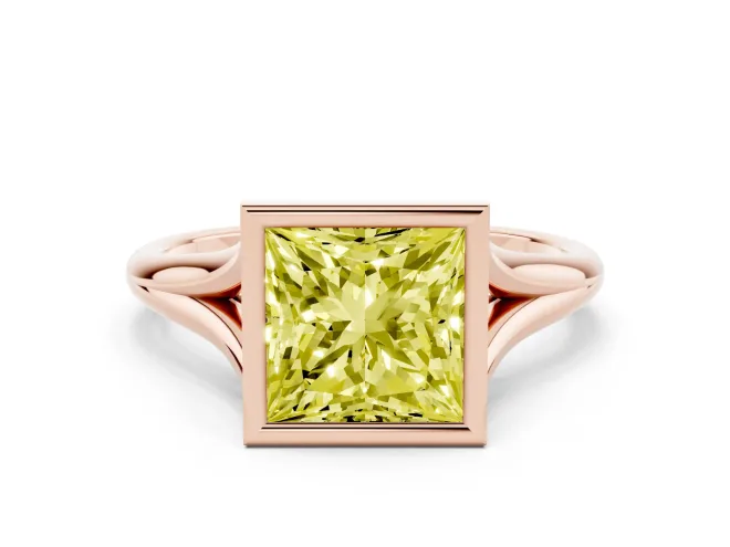 Princess Cut Bezel Engagement Ring Setting for a Fancy Yellow Lab-Grown Diamond | Rose Gold