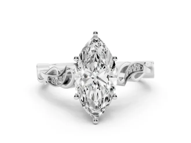 Marquise Vintage Vine Solitaire Engagement Ring Setting | Milgrain Leaves | Platinum