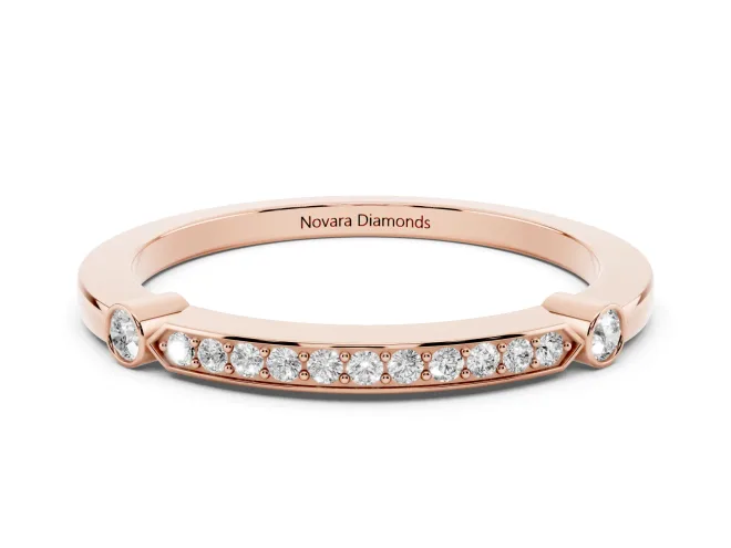 Round Lab-Grown Diamond Pavé Bar Wedding Band | Bezel Stations | Rose Gold