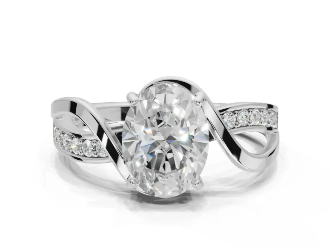 Oval Bypass Solitaire Engagement Ring Setting | Pavé and Plain Strands | Platinum