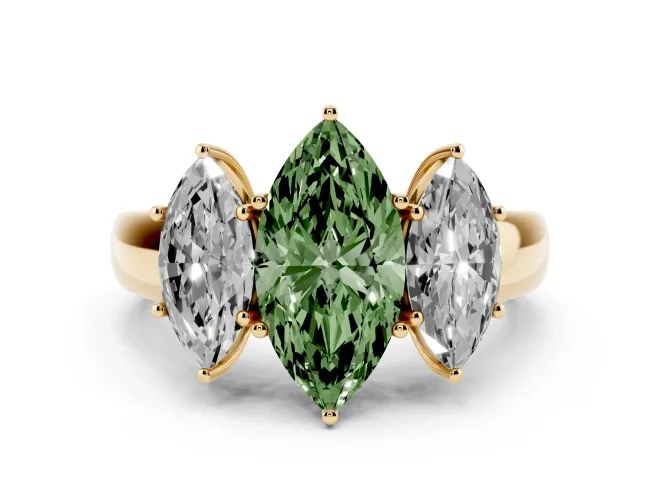 Marquise 3 Stone Engagement Ring Setting for a Fancy Green Lab-Grown Diamond | Yellow Gold