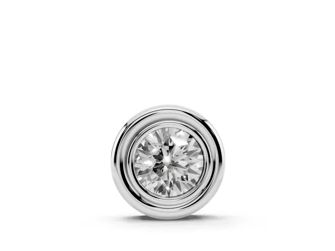 Round Lab-Grown Diamond Wide Bezel Solitaire Pendant Necklace | Stepped Rim | White Gold