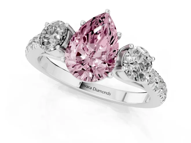 Pear-Shaped Three Stone Engagement Ring Setting for a Fancy Pink Lab-Grown Diamond | Pave Shoulders | Sterling Silver – second view