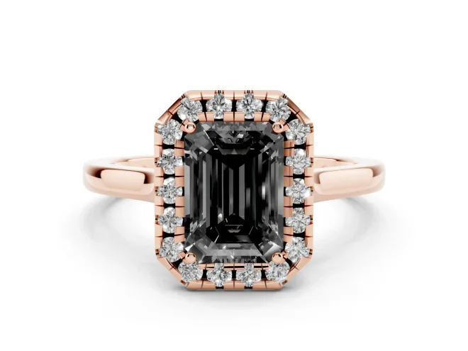 Emerald Cut Halo Engagement Ring Setting for a Black Center | Flat Tapered Band | Rose Gold