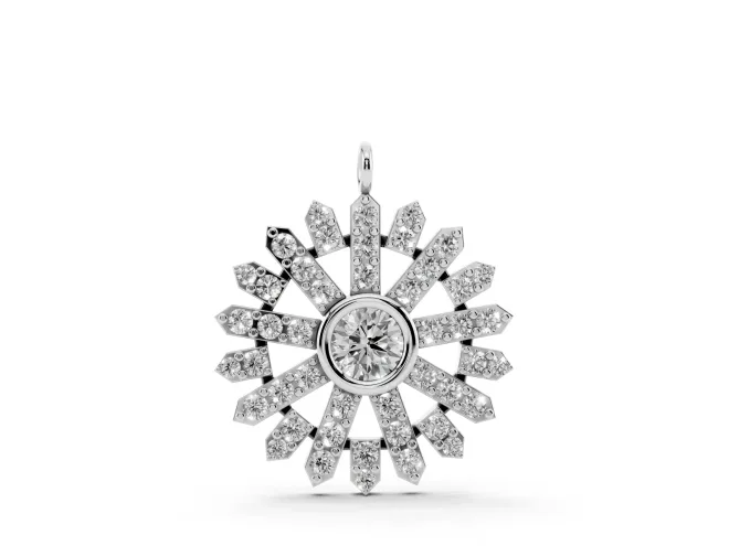 Round Lab-Grown Diamond Bezel Snowflake Pendant Necklace | Pavé Arms | Sterling Silver