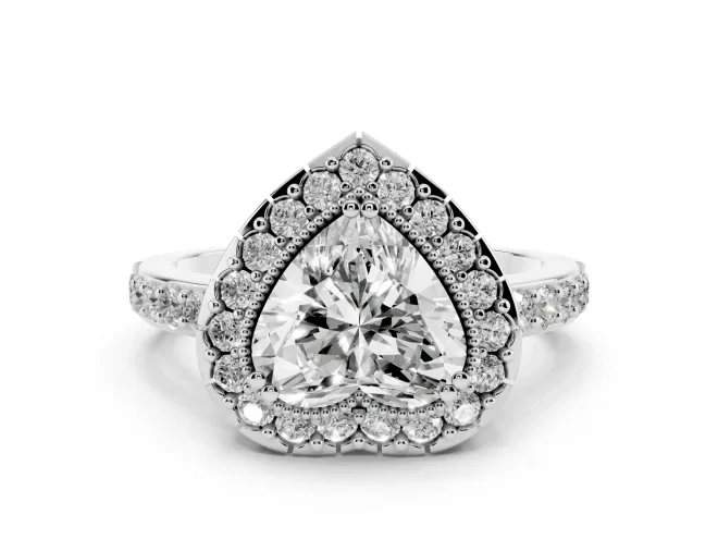 Heart-Shaped Vintage Milgrain Halo Engagement Ring Setting | Pierced Gallery | White Gold