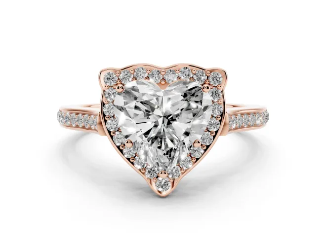 Heart-Shaped Petal Tip Halo Engagement Ring Setting | Single Row Pavé Band | Rose Gold