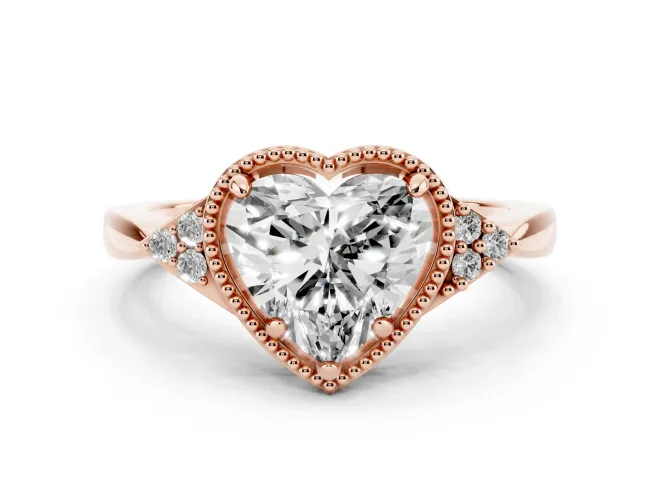 Heart-Shaped Milgrain Frame Engagement Ring Setting | Accent Clusters | Rose Gold